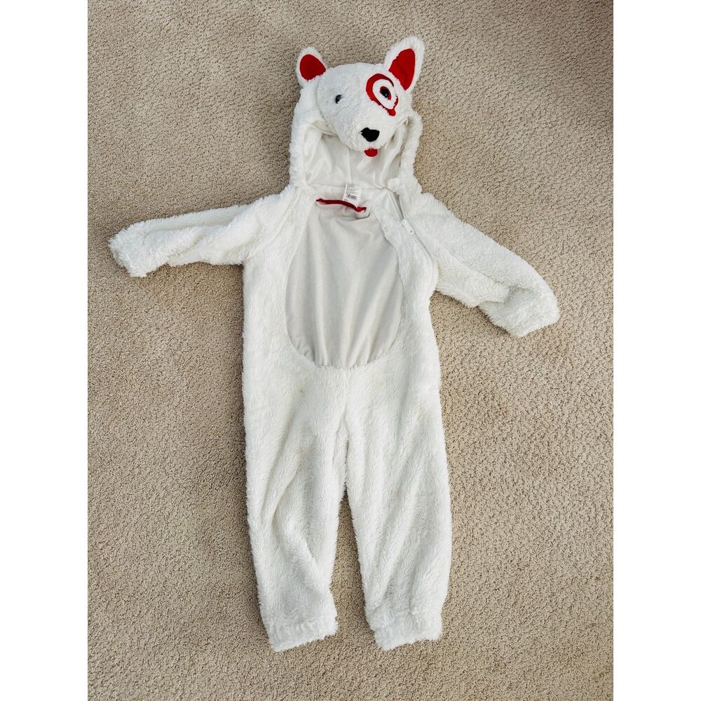 Target Bullseye Dog Mascot Costume Toddler 2-3T White Zip Up Jumpsuit One Piece